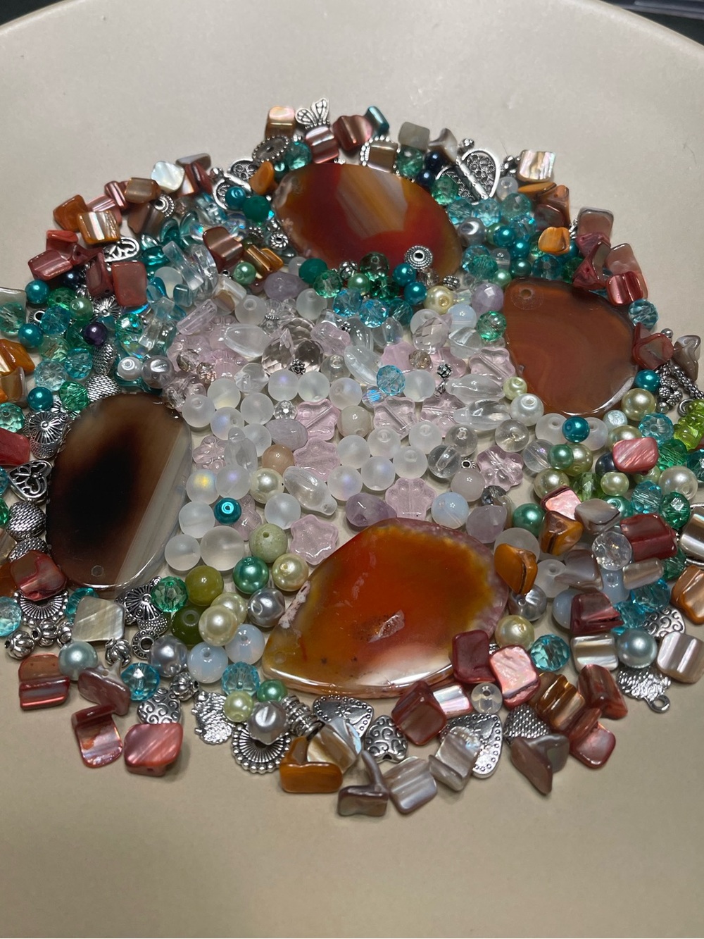 Mixed Gemstone, charms and sliced Agate jewelry making fun- Multicolor